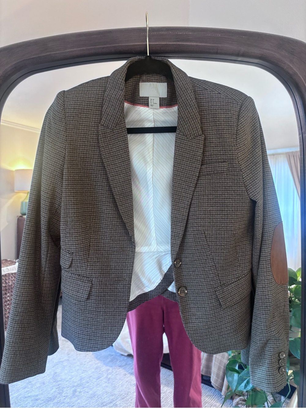 H&M Brown Houndstooth Blazer with Elbow Patches